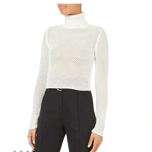 A.L.C. Sweater Womens large White Jones Open Knit cropped Turtleneck - Picture 1 of 8